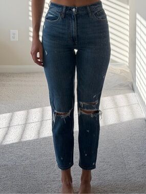 Abercrombie & Fitch Dark Blue High-Rise Distressed Ankle Jeans